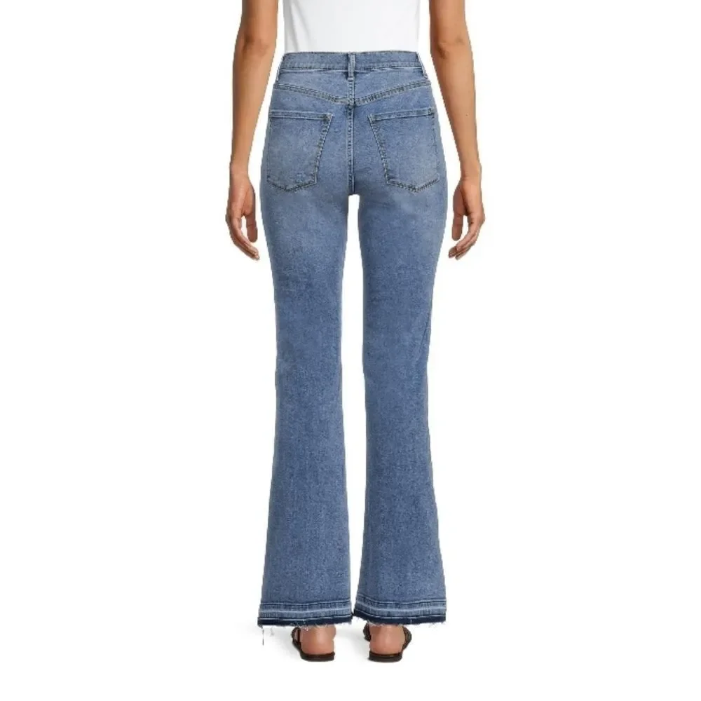 Women's Juniors High-High-Rise Flare Leg Raw Hem Denim Jeans Pants  Size 7